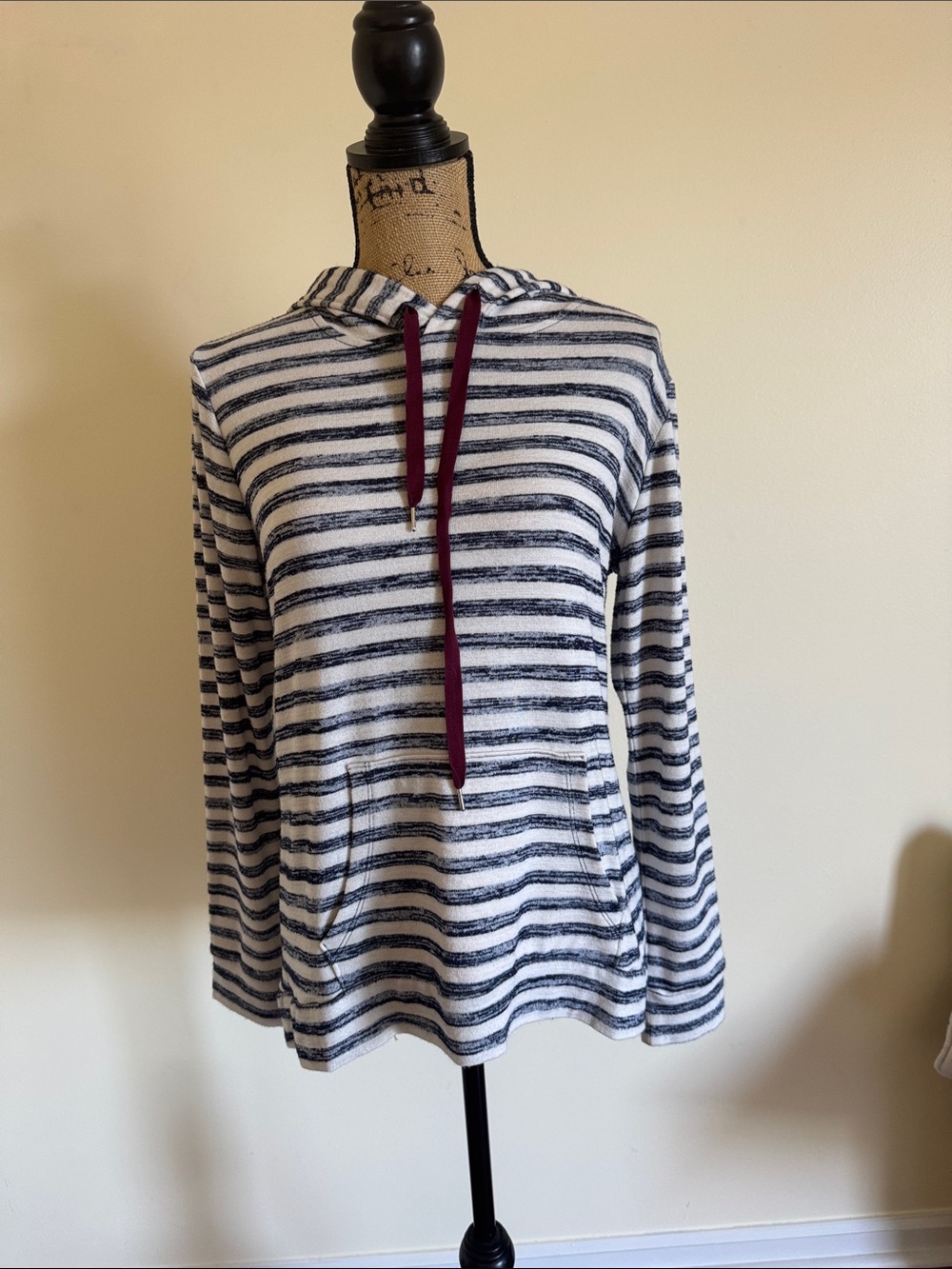 Market & Spruce Navy and White Striped Top with Burgundy Trim
